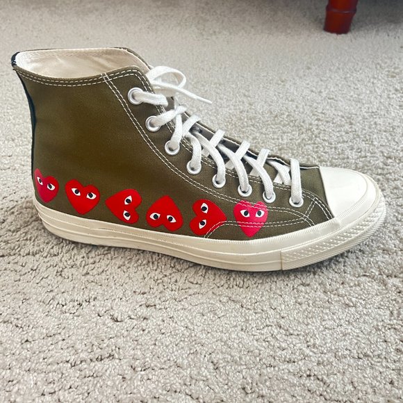 $320 Authentic COMME des GARCONS PLAY Converse Men's Green Hi Sneakers Sz.10 - Picture 9 of 12